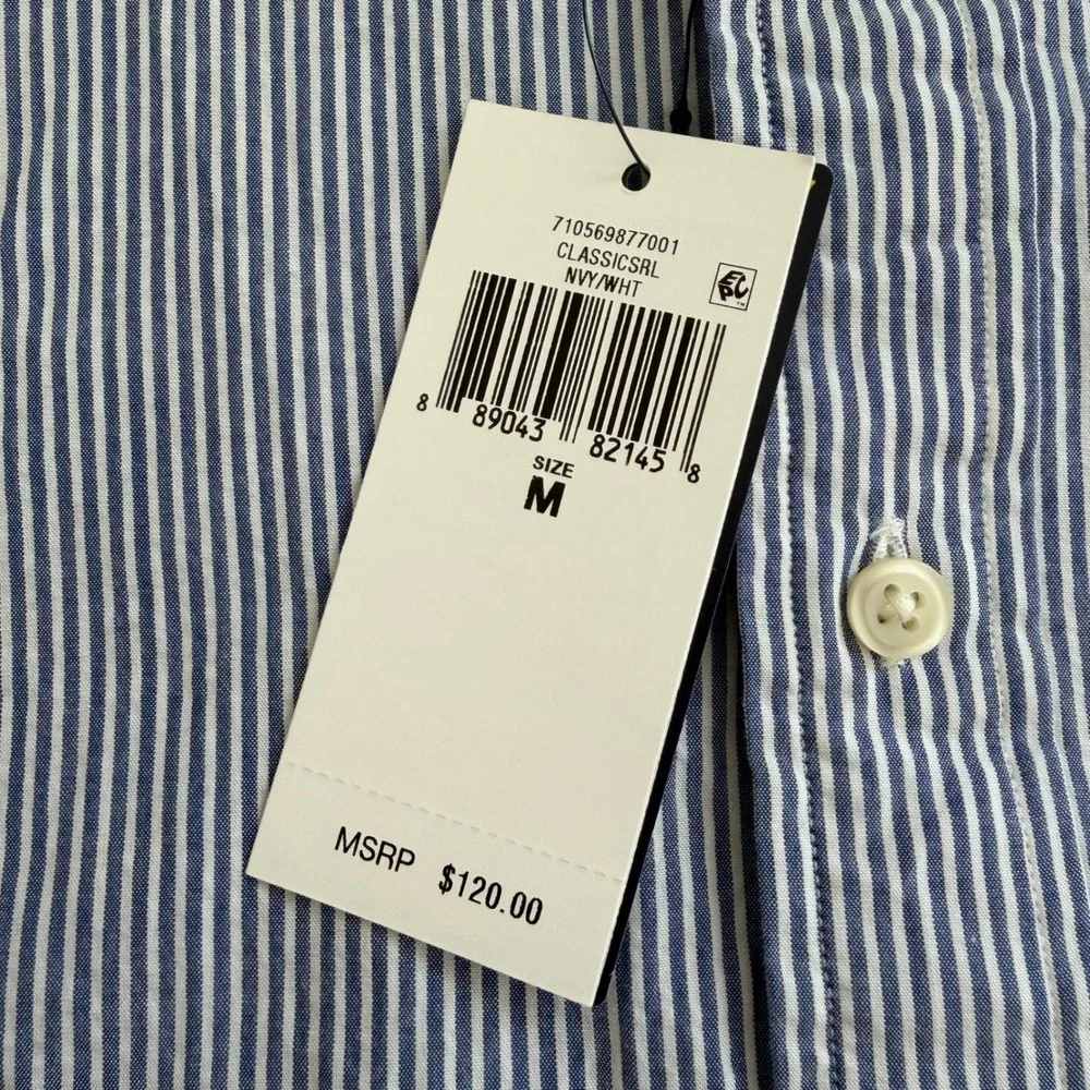Polo Ralph Lauren Classic Fit Blue Seersucker Short Sleeve Button Men Medium NWT